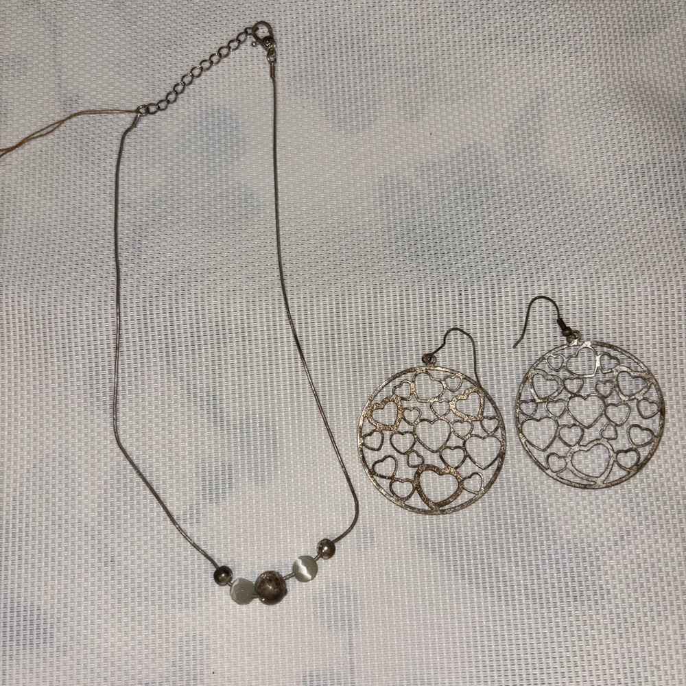 Necklace earrings set Heart Silver bead elegant casual statement costume gifts